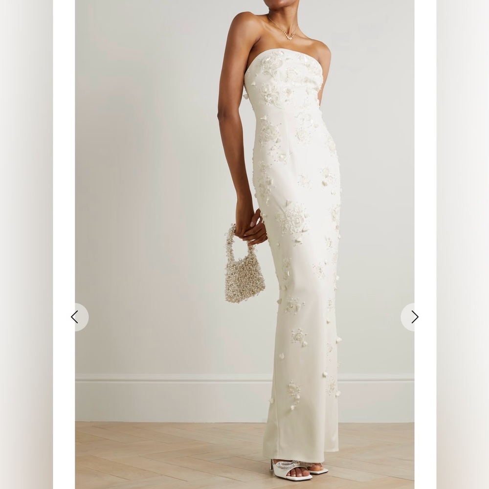 Clio Peppiatt Strapless embellished stretch crepe gown